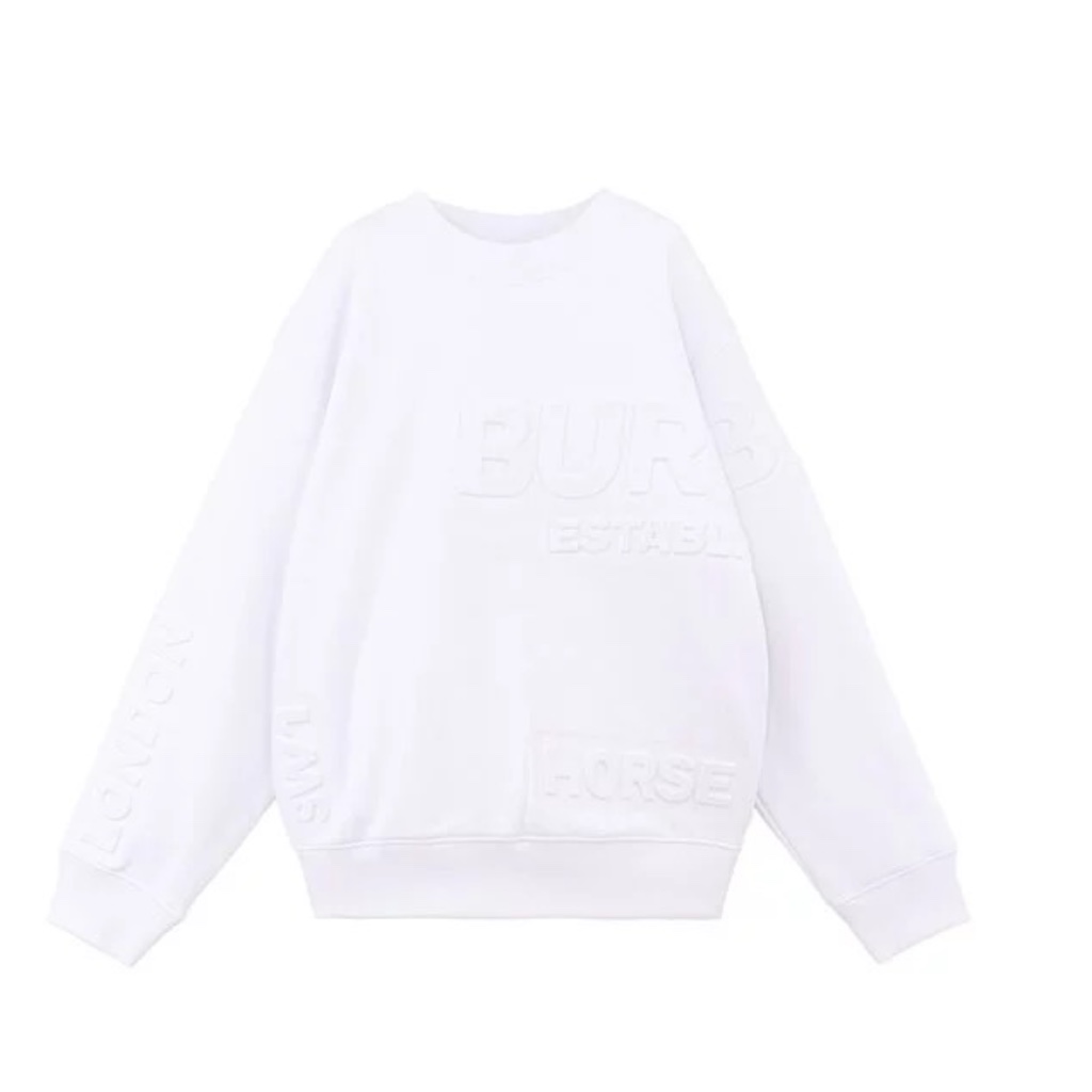 $340 Burberry Girls Or Boy's Embossed Logo Sweatshirt Cotton In White Sz 8
